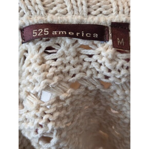 525 America Women's Cardigan Sweater Fisherman Knit Open Front Crop Cream Size M - Picture 6 of 6